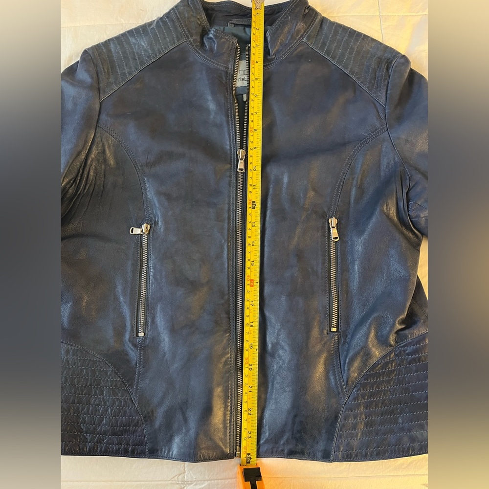 Leather BOD & Christensen Quilted Moto Jacket in Blue - Picture 5 of 9